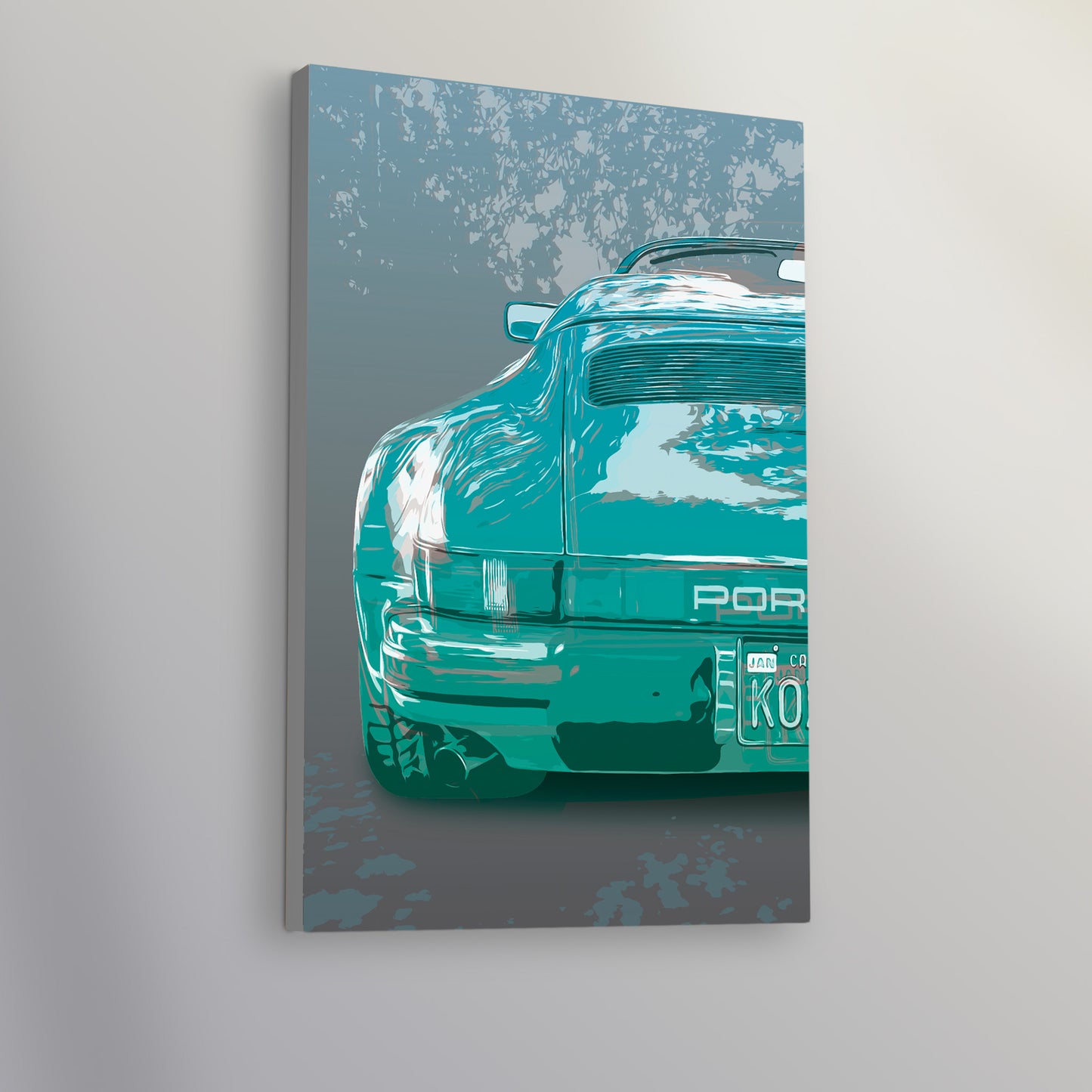 Porsche 911 Speedster, Teal Green on Grey, Museum Quality Canvas Gallery Wrap