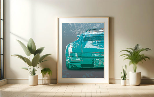 Porsche 911 Speedster, Teal Green on Grey, Museum Quality Canvas Gallery Wrap