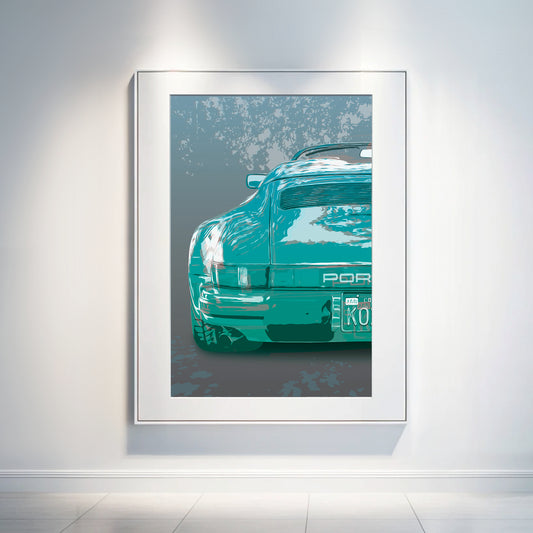 Porsche 911 Speedster, Teal Green on Grey, Museum Quality Canvas Gallery Wrap