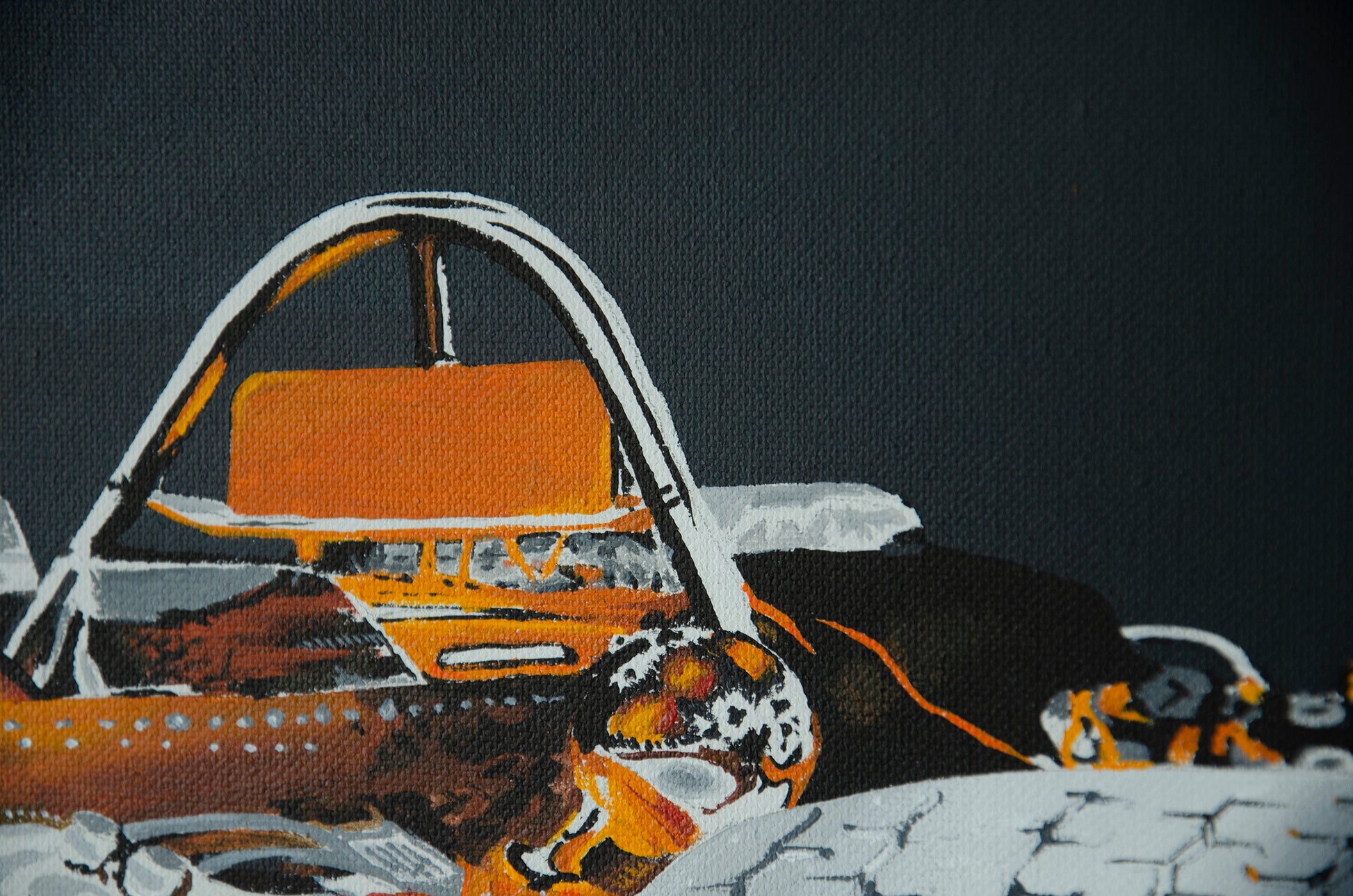 Closeup showing the detail and texture of the original painting
